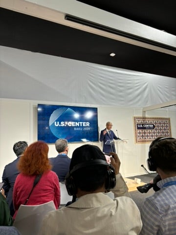 Picture of a man speaking at the U.S. Center event in Baku.