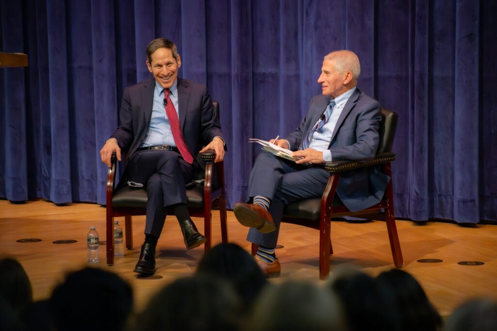 Tom Frieden and Anthony Fauci on stage
