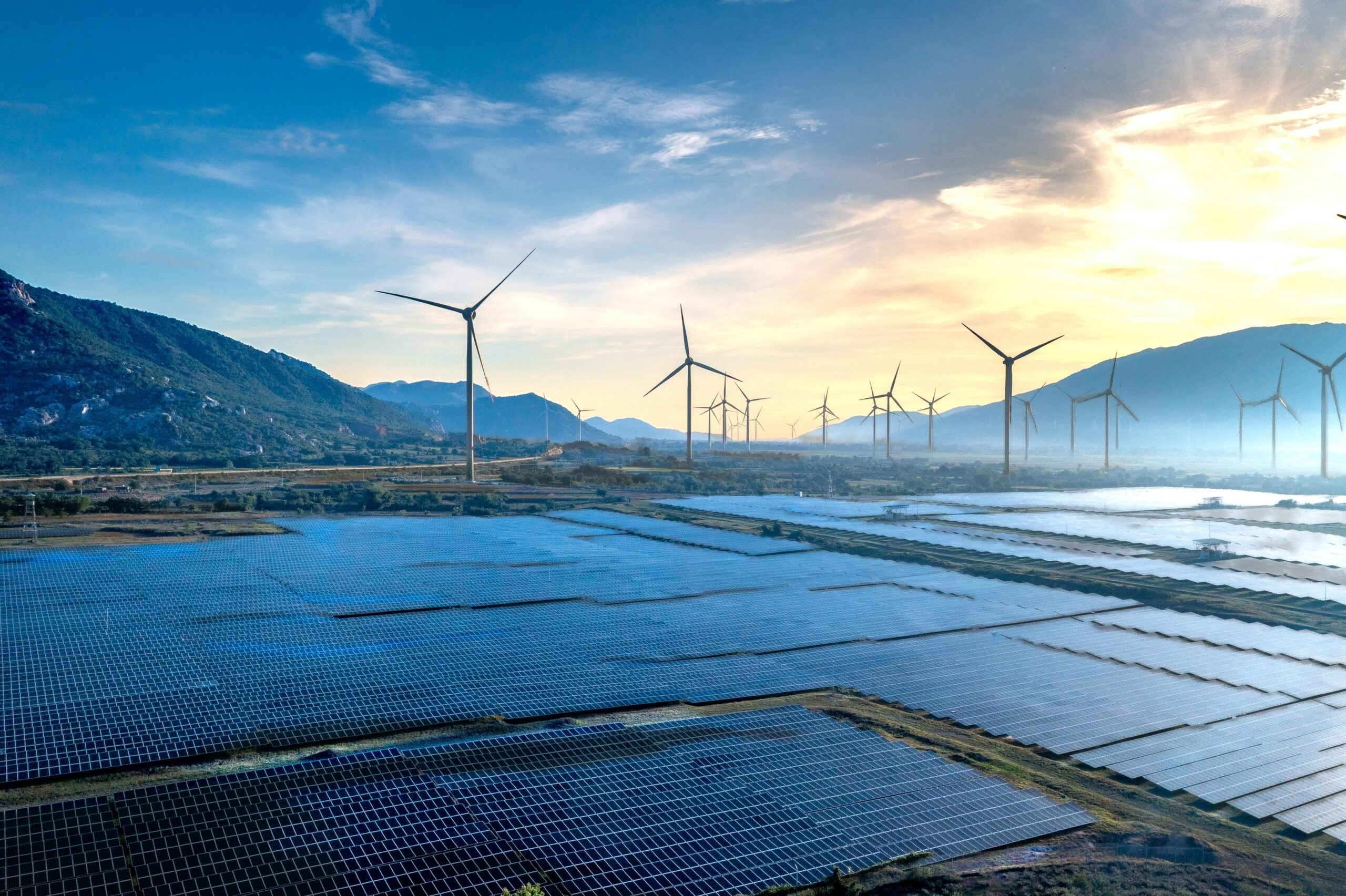 Wind farm and solar panels